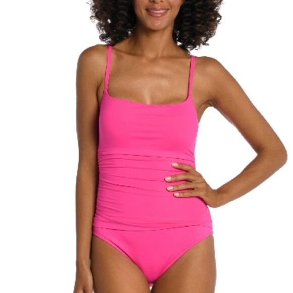 La Blanca Island Goddess Rouched Body 1 Piece Swimsuit swimwear size 14 pop pink - Picture 1 of 12